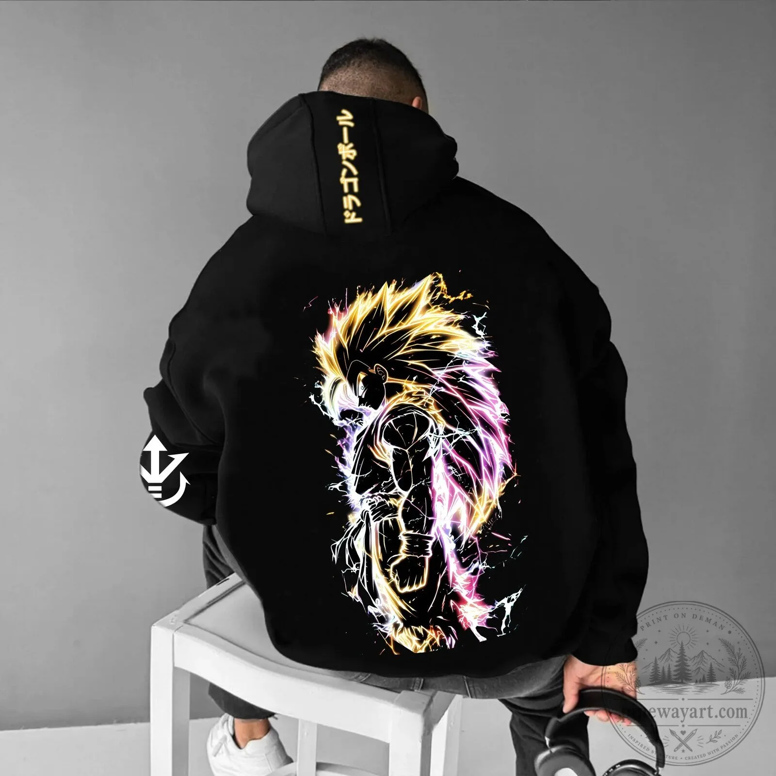 Dragon Ball Z Super Saiyan Goku Neon Art Graphic Black Hoodie