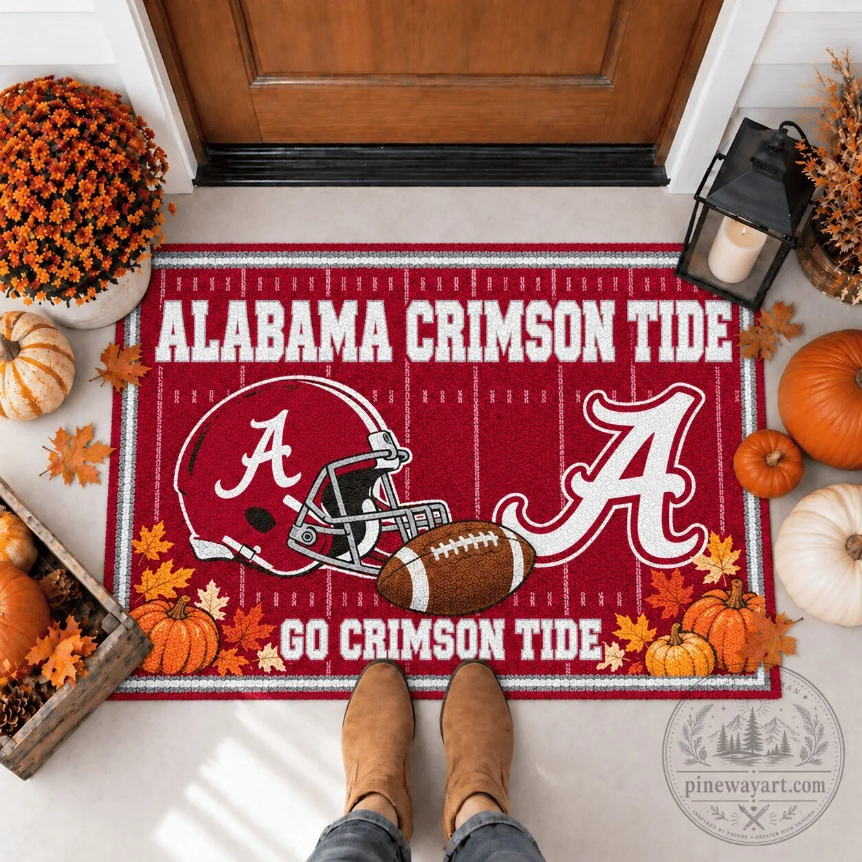 Alabama Crimson Tide Football Field Fall Welcome Doormat 1 Alabama Crimson Tide Football Field Fall Welcome Doormat