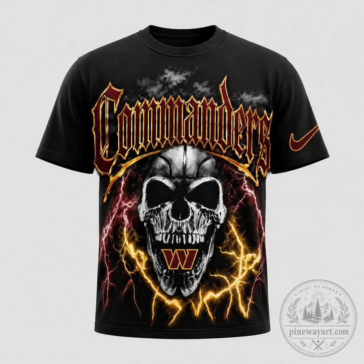 Washington Commanders Skull Lightning Graphic Black T-Shirt