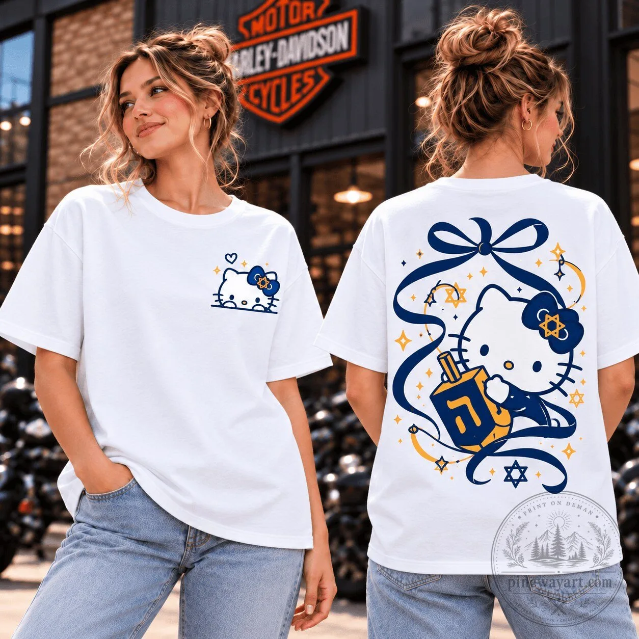 Hello Kitty Hanukkah Dreidel Jewish Star of David Holiday T-Shirt