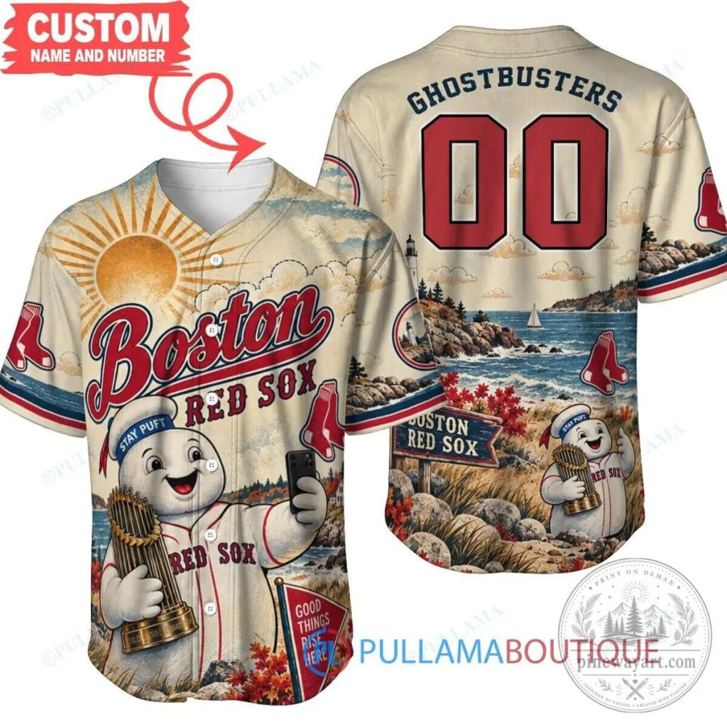 Boston Red Sox Ghostbusters Stay Puft Marshmallow Man Baseball Jersey Boston Red Sox Ghostbusters Stay Puft Marshmallow Man Baseball Jersey