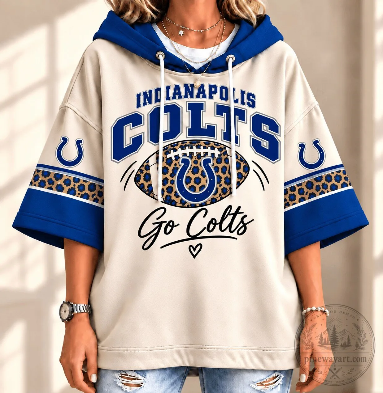 Leopard Print Hoodie for Indianapolis Colts Fans - Short Sleeve Football Gear 2 Leopard Print Hoodie for Indianapolis Colts Fans - Short Sleeve Football Gear