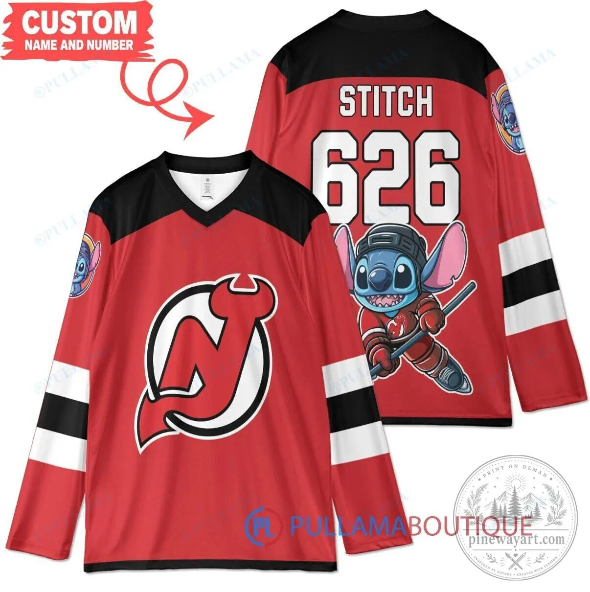 New Jersey Devils Stitch Lilo and Stitch Hockey Jersey