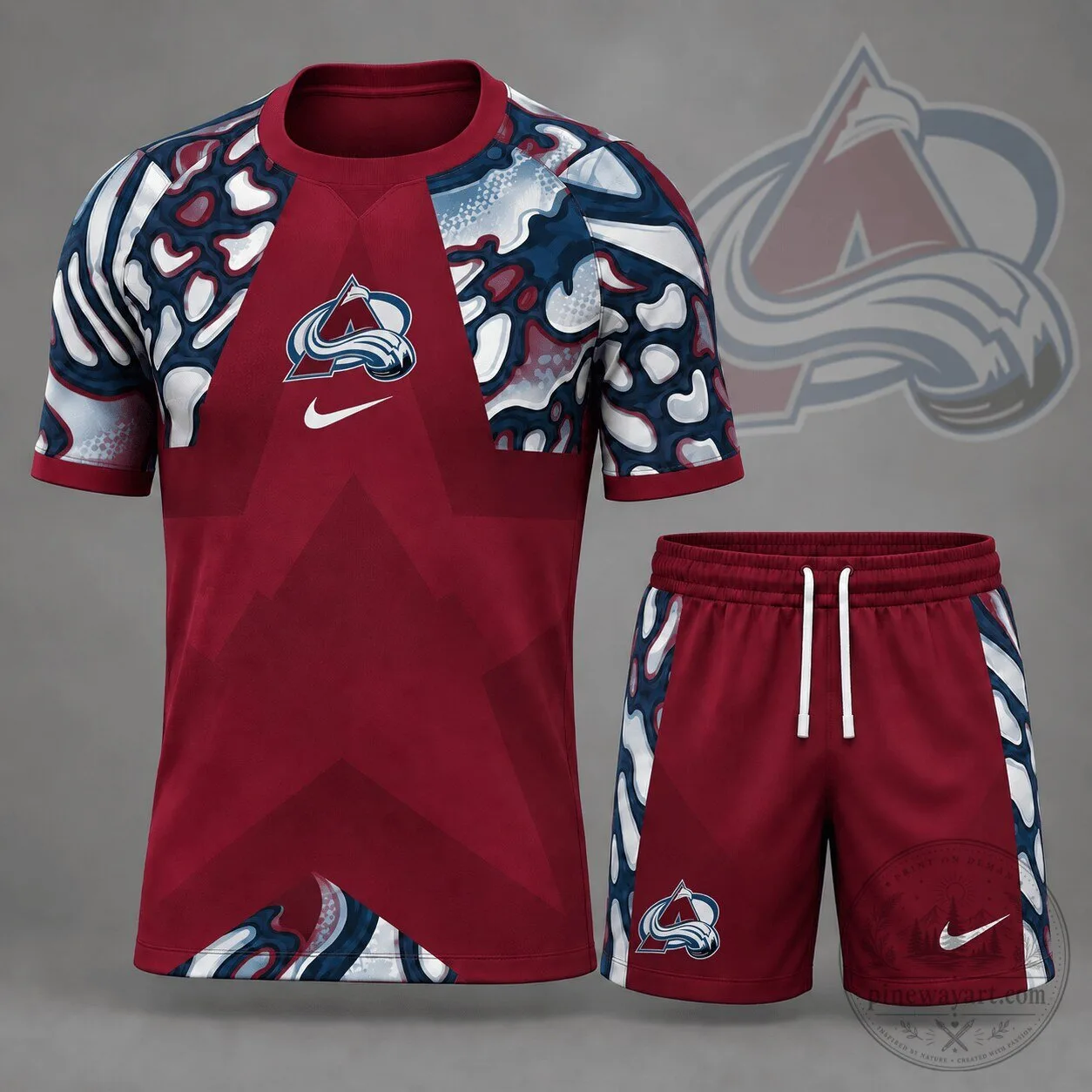 Colorado Avalanche NHL Abstract Camouflage Star Panel Hockey Jersey and Shorts Set