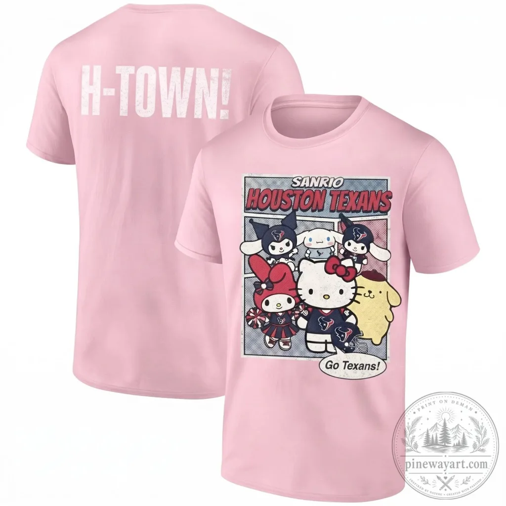 Sanrio Houston Texans Hello Kitty and Friends Pink Football Fan T-Shirt Sanrio Houston Texans Hello Kitty and Friends Pink Football Fan T-Shirt