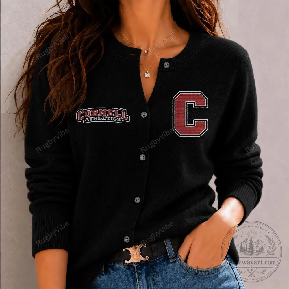 Cornell Big Red Athletics Embroidered Black Cardigan Sweater 1 Cornell Big Red Athletics Embroidered Black Cardigan Sweater