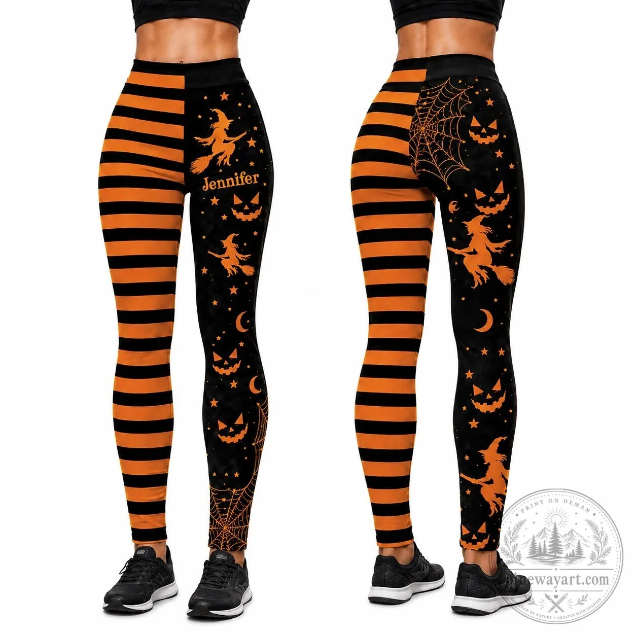 Personalized Halloween Witch and Stripes Women's Leggings