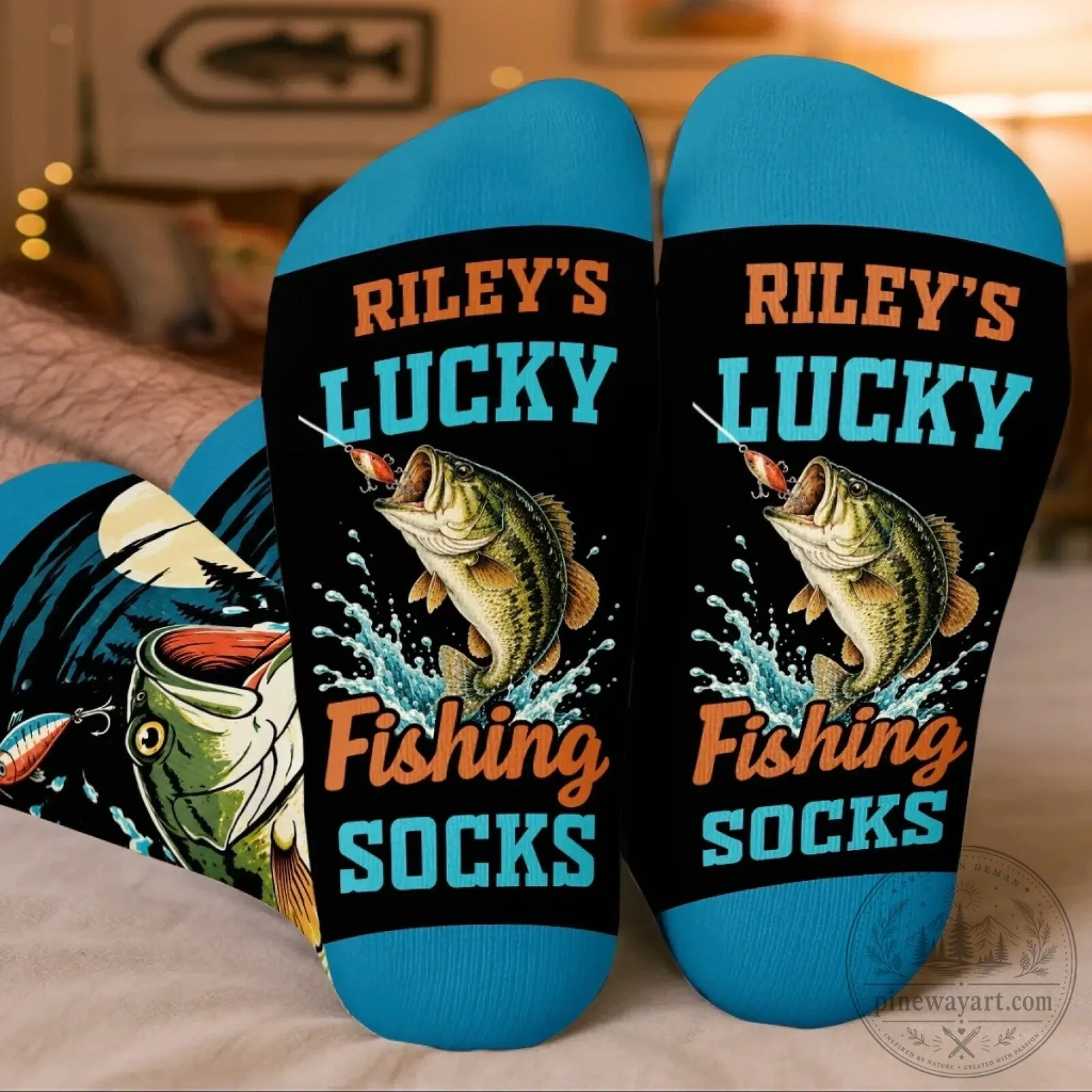 Personalized Lucky Fishing Socks with Bass Fish Design for Anglers 1 Personalized Lucky Fishing Socks with Bass Fish Design for Anglers