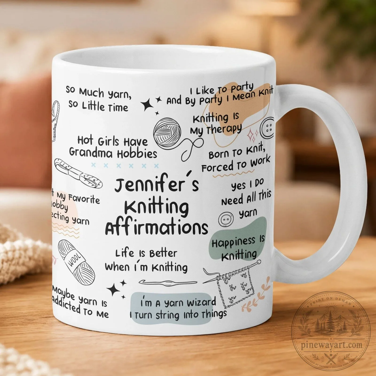 Personalized Knitting Affirmations Ceramic Coffee Mug for Yarn Lovers, Custom Name Gift 8 Personalized Knitting Affirmations Ceramic Coffee Mug for Yarn Lovers, Custom Name Gift