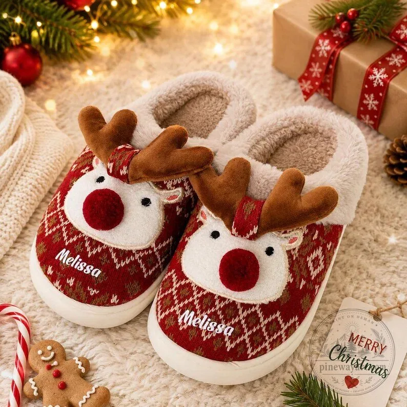 Personalized Reindeer Christmas Slippers for Women and Men