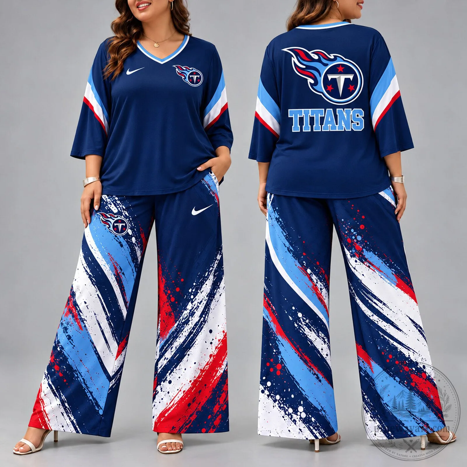 Tennessee Titans National Football League Game Day V-Neck Shirt and Wide Leg Pants Set