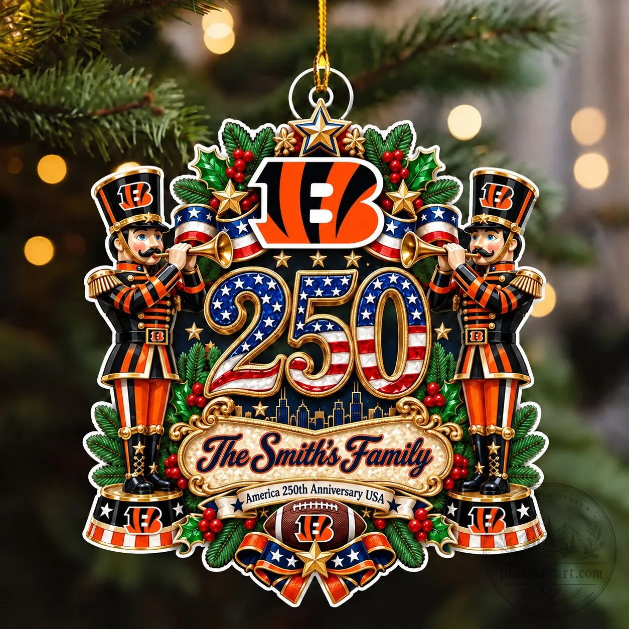 Cincinnati Bengals NFL Football Team Christmas Tree Ornament Custom Name