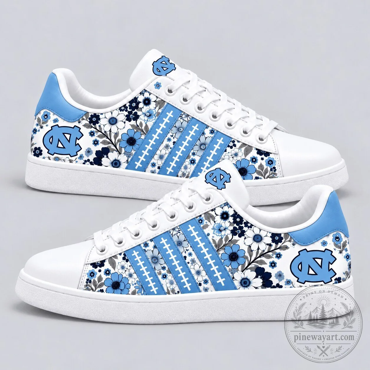White Sneakers with Floral Design featuring North Carolina Tar Heels 2 White Sneakers with Floral Design featuring North Carolina Tar Heels
