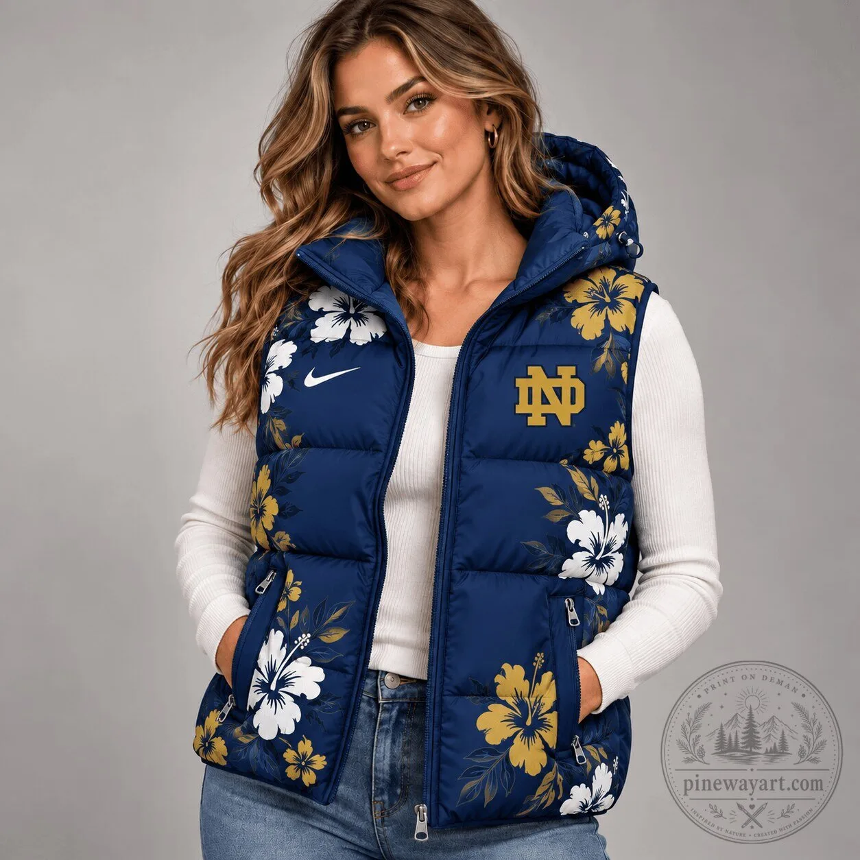 Notre Dame Fighting Irish Floral Hooded Puffer Vest