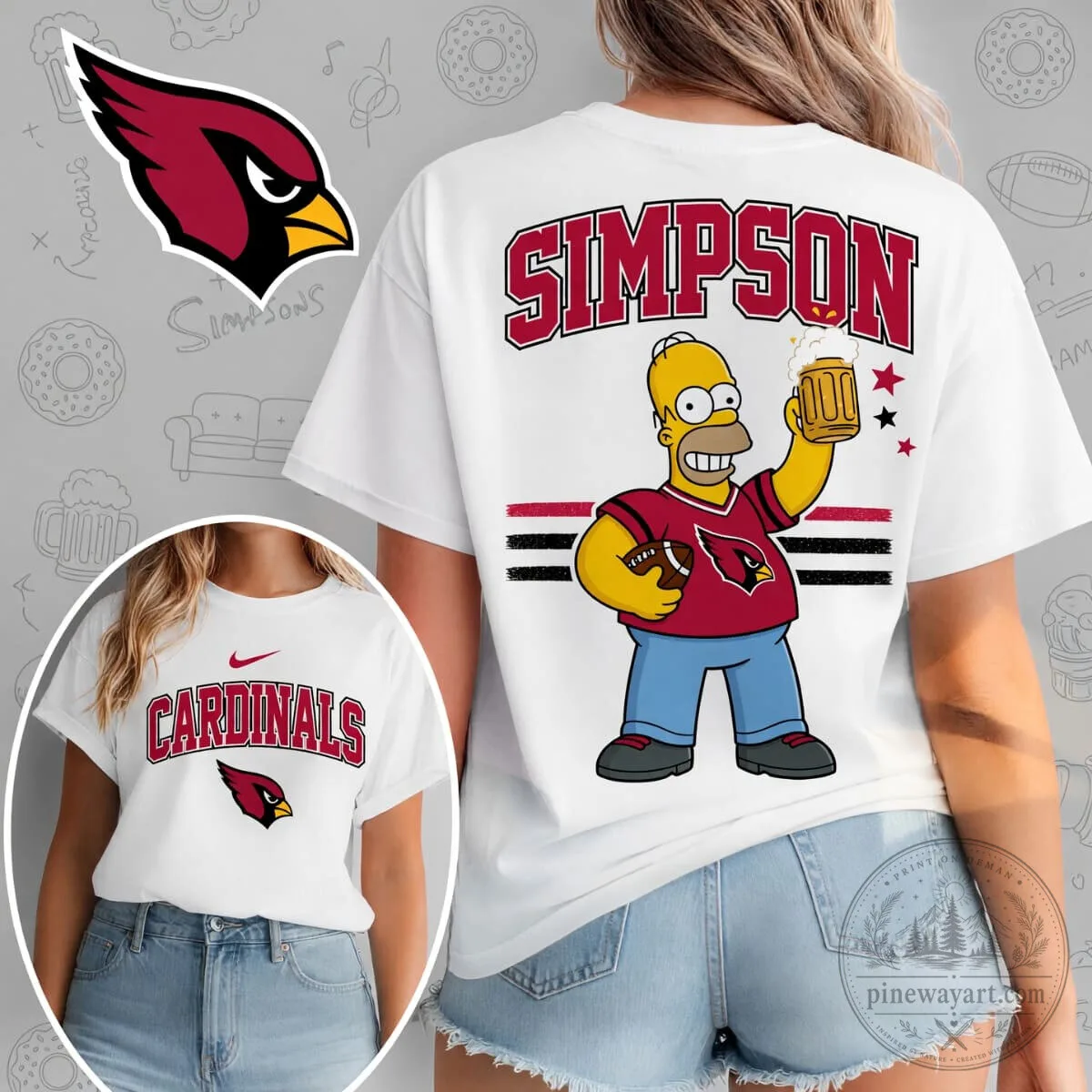 Arizona Cardinals Fan Shirt with Homer Simpson Football Design 5 Arizona Cardinals Fan Shirt with Homer Simpson Football Design