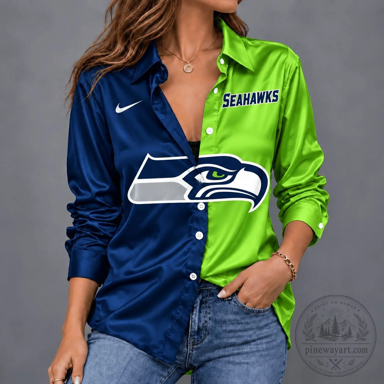 Seattle Seahawks NFL Team Spirit Two-Tone Button-Up Long Sleeve Shirt 1 Seattle Seahawks NFL Team Spirit Two-Tone Button-Up Long Sleeve Shirt