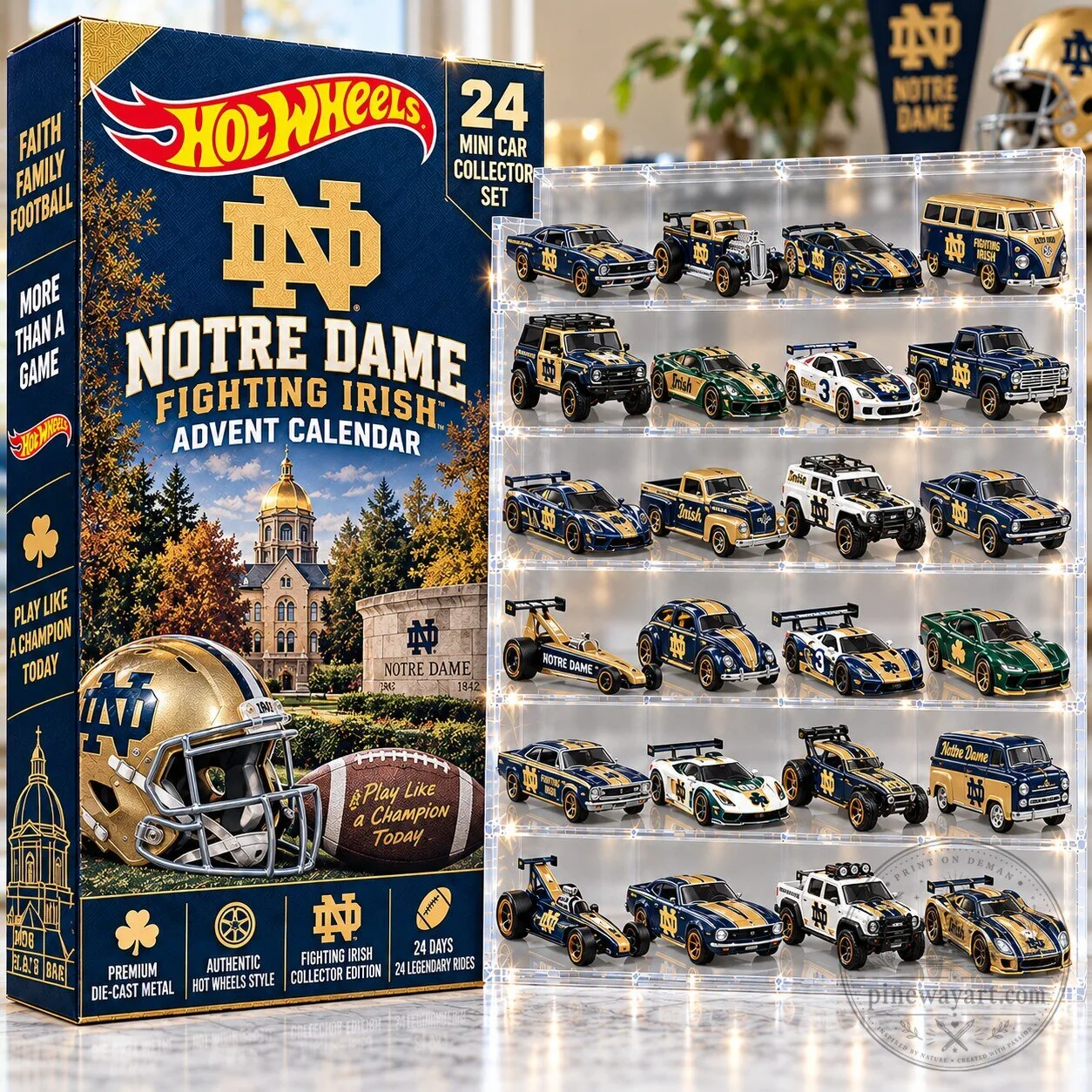 Hot Wheels Notre Dame Fighting Irish 24 Mini Car Collector Set Advent Calendar