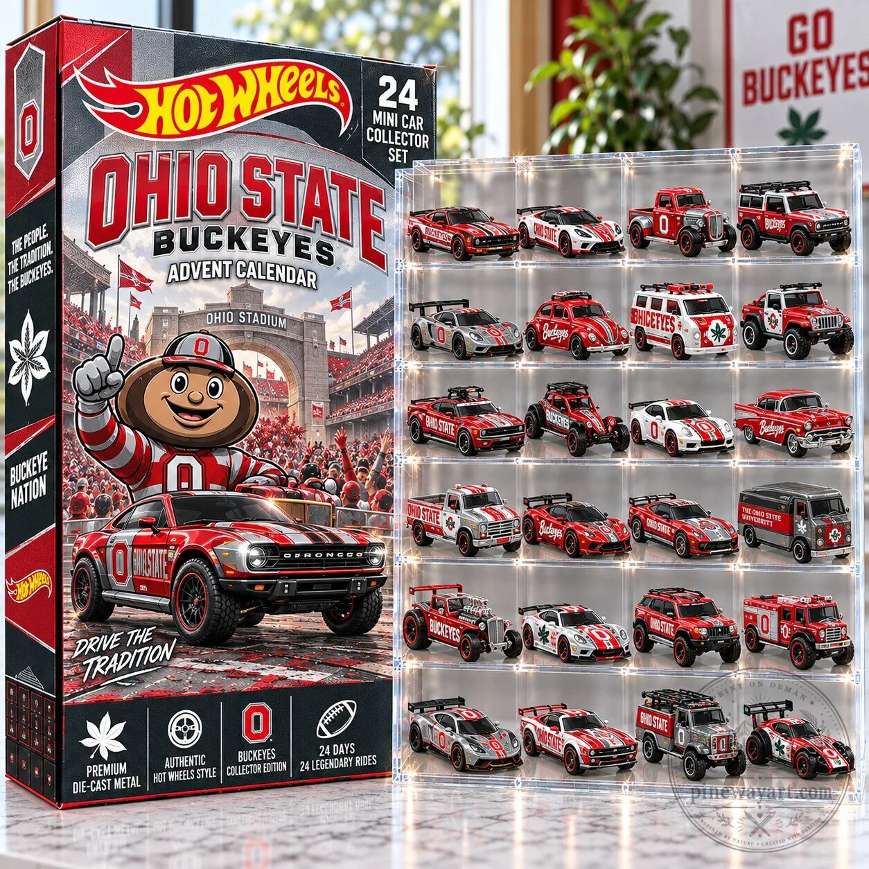 Ohio State Buckeyes Hot Wheels 24 Piece Mini Car Collector Set Advent Calendar