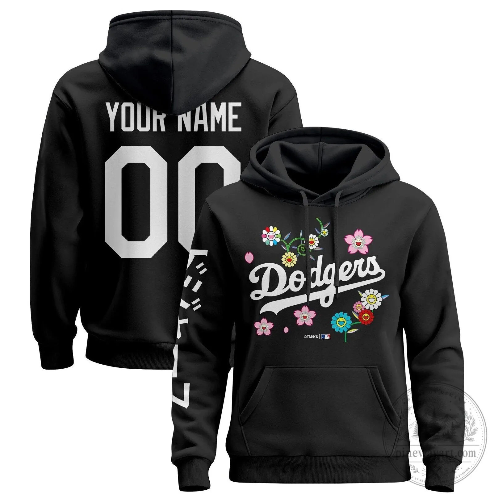 Takashi Murakami Los Angeles Dodgers Floral Logo Custom Hoodie