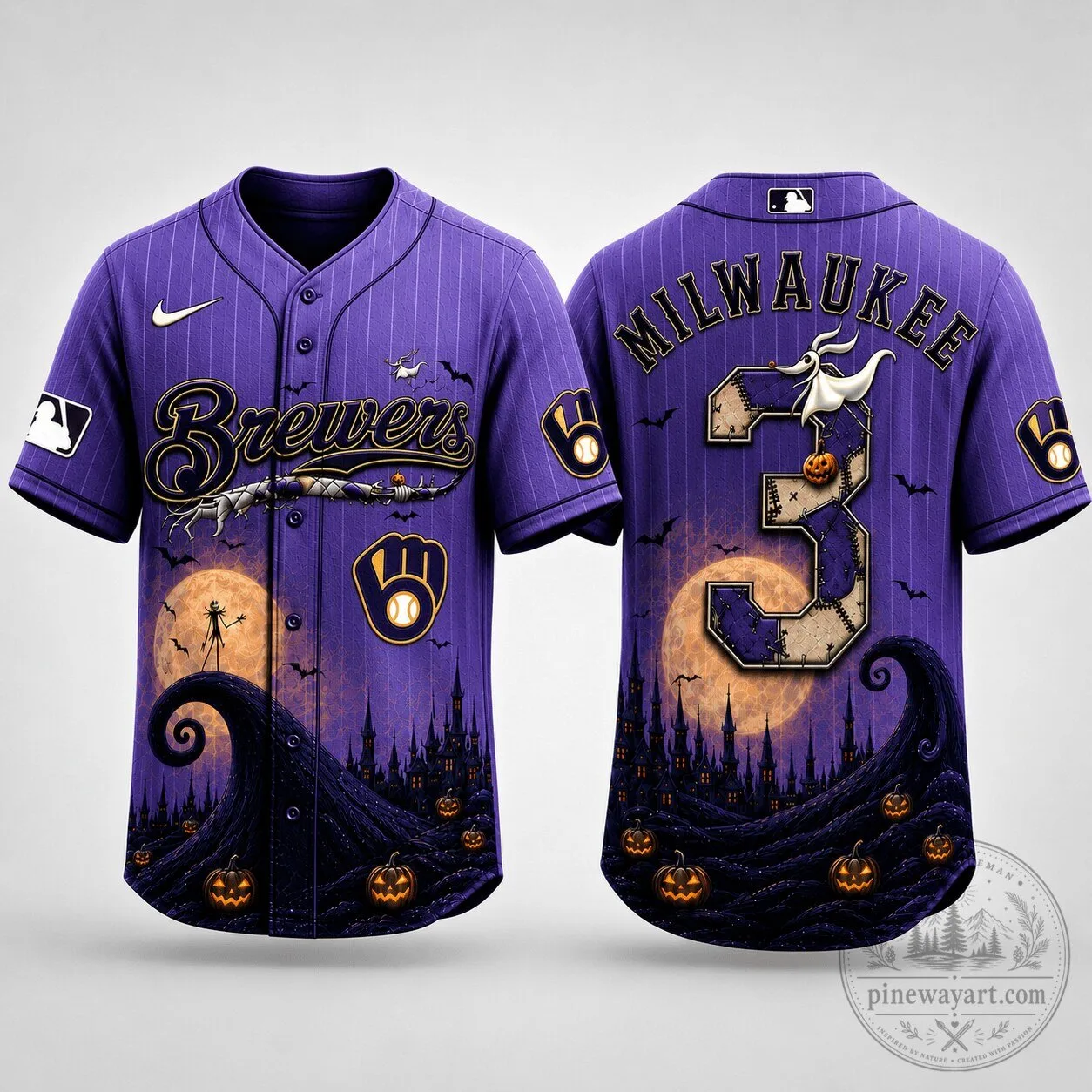 Milwaukee Brewers Baseball Halloween Haunted Moon Premium Jersey 1 Milwaukee Brewers Baseball Halloween Haunted Moon Premium Jersey