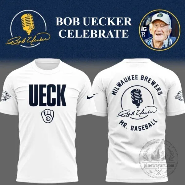 Milwaukee Brewers Baseball Bob Uecker Mr. Baseball Celebrate White T-Shirt