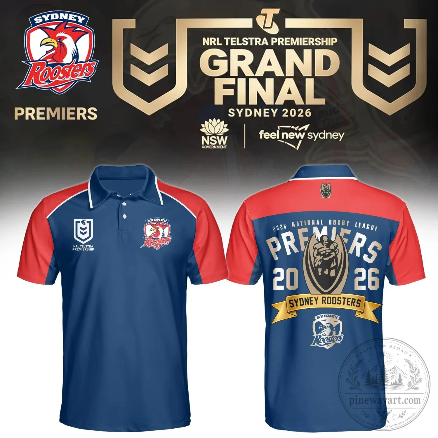 2026 National Rugby League Premiers Polo Shirt - Sydney Roosters