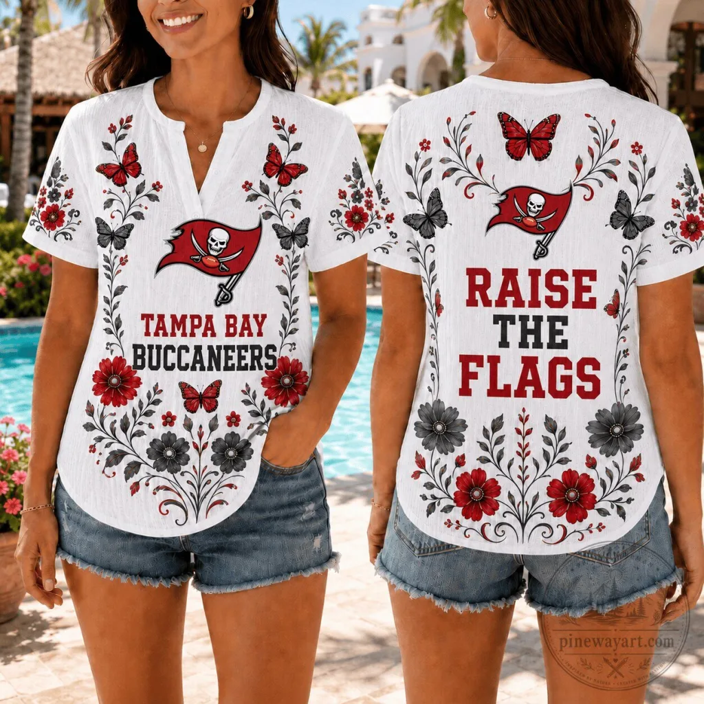 Tampa Bay Buccaneers Butterfly Floral Game Day Women's Short Sleeve T-Shirt Tampa Bay Buccaneers Butterfly Floral Game Day Women's Short Sleeve T-Shirt