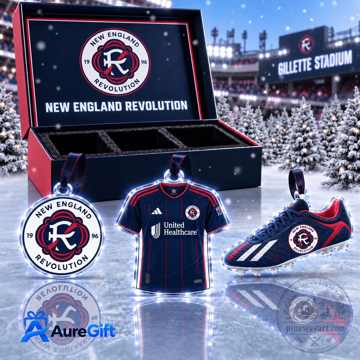 New England Revolution MLS Christmas Kickoff Personalized Acrylic Ornament Set