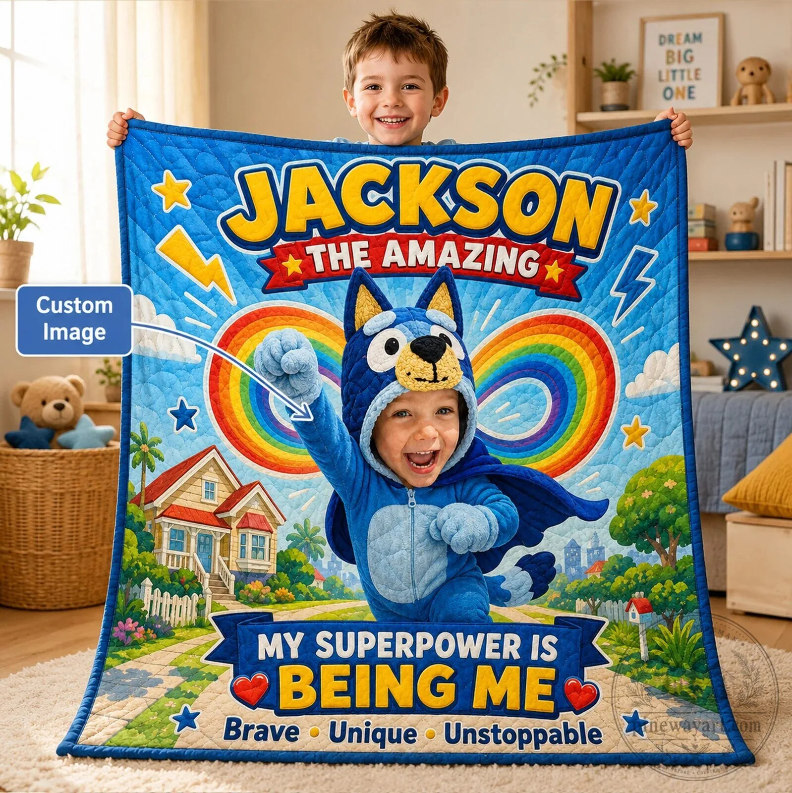 Personalized Bluey Inspired Superhero Jackson The Amazing My Superpower Is Being Me Blanket 5 Personalized Bluey Inspired Superhero Jackson The Amazing My Superpower Is Being Me Blanket