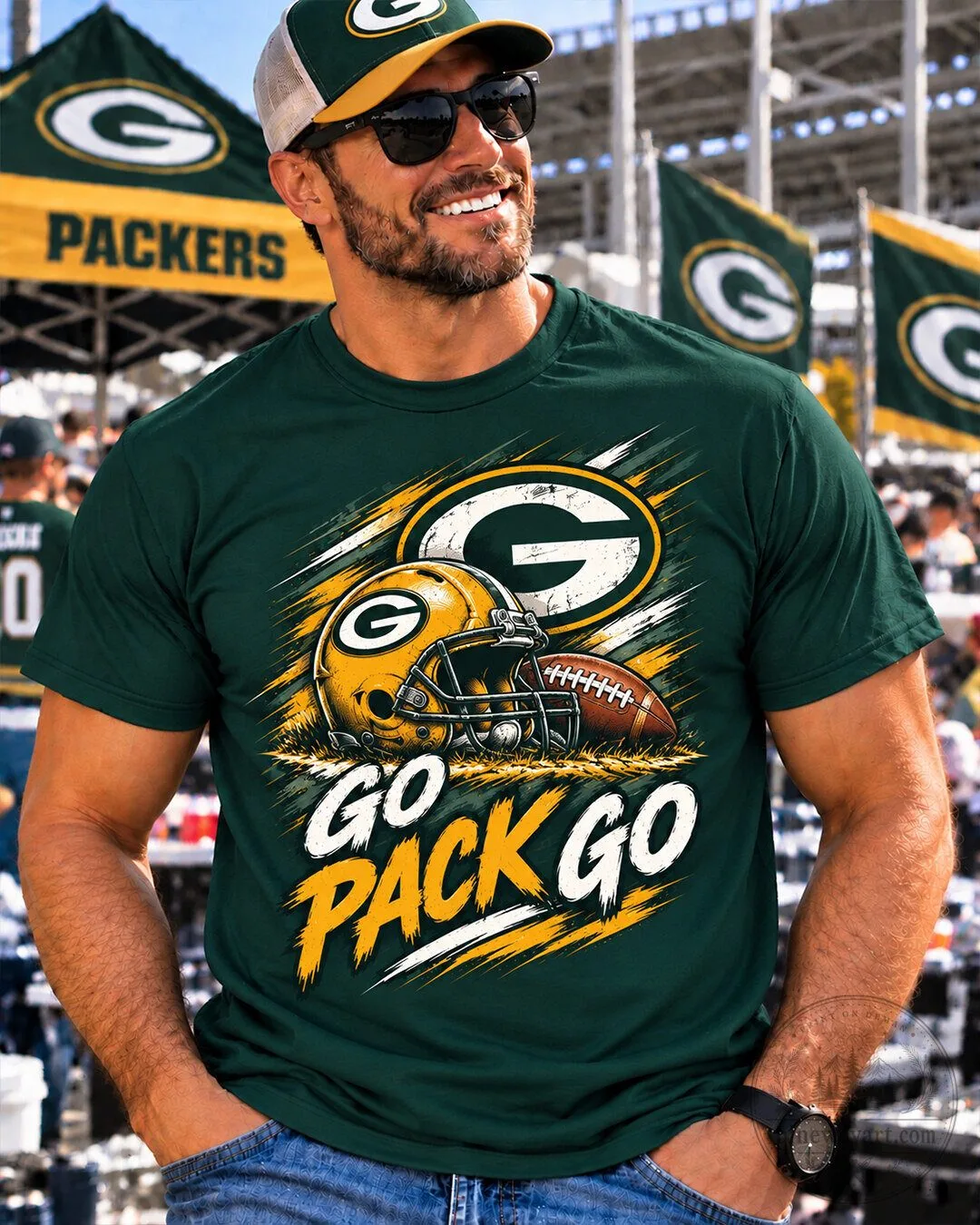 Go Pack Go Green Bay Packers Football Helmet and Ball Vintage T-Shirt