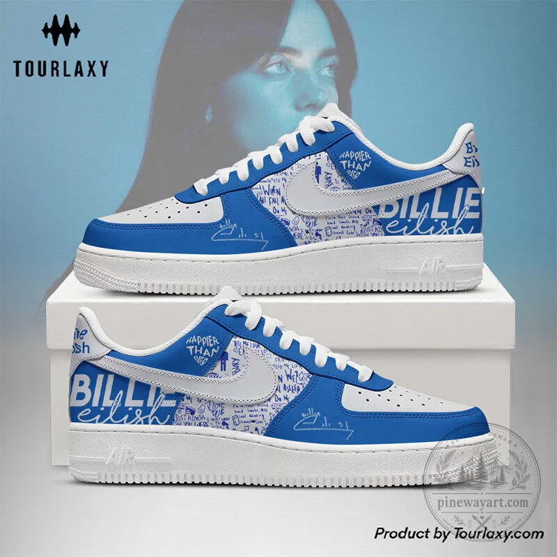 Billie Eilish Happier Than Ever Custom Design Blue and White Sneakers