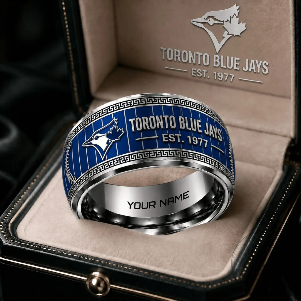 Toronto Blue Jays Baseball Team Personalized Tungsten Ring with Custom Engraving Toronto Blue Jays Baseball Team Personalized Tungsten Ring with Custom Engraving