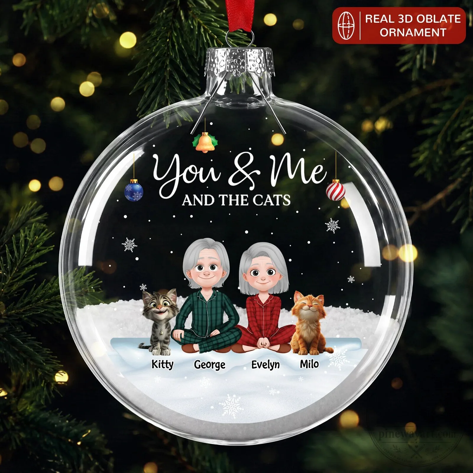 Personalized Couple and Cat Christmas Glass Ornament 10 Personalized Couple and Cat Christmas Glass Ornament