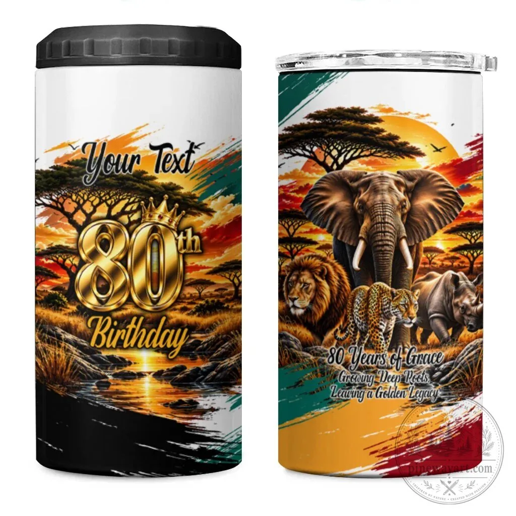 Custom Safari Sunset Wildlife Tumbler for 80th Birthday Celebration