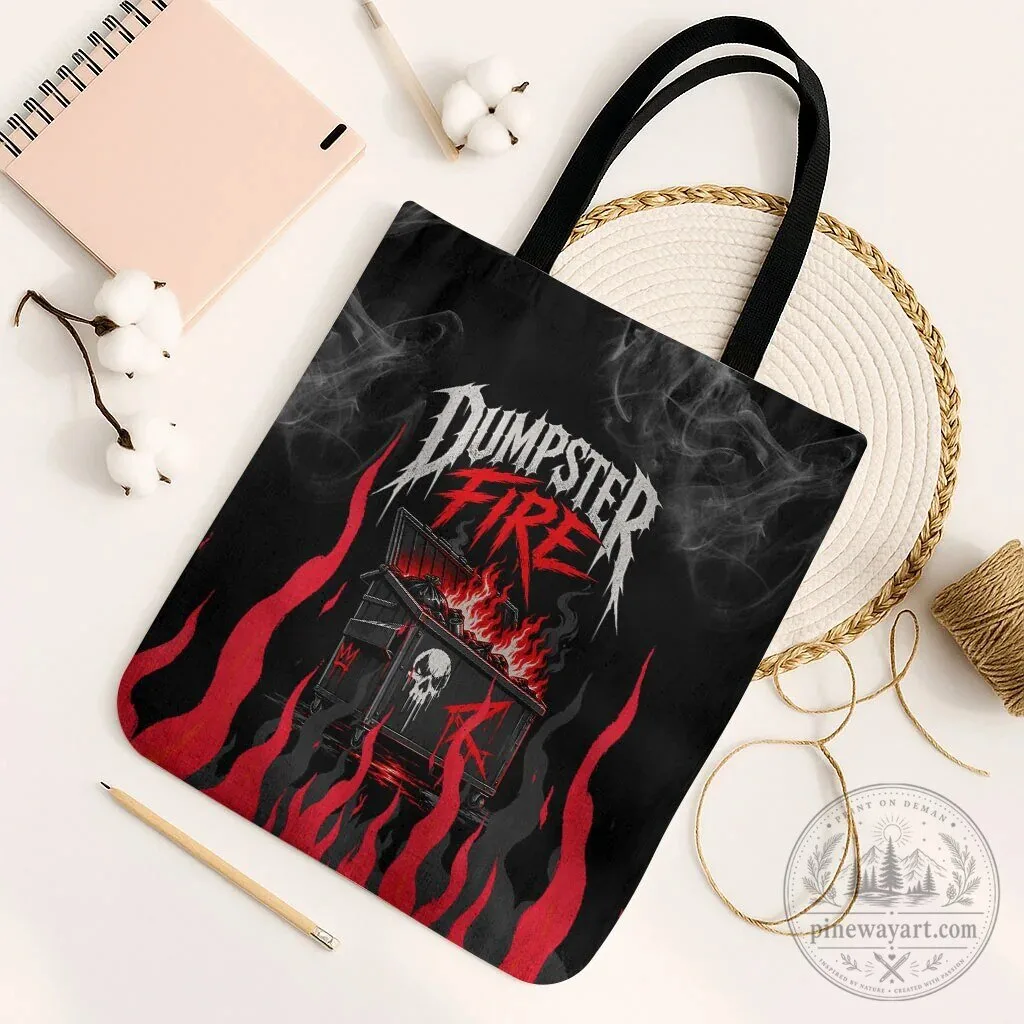 Dumpster Fire Everything Is Fine Sarcastic Skull Flame Heavy Metal Tote Bag