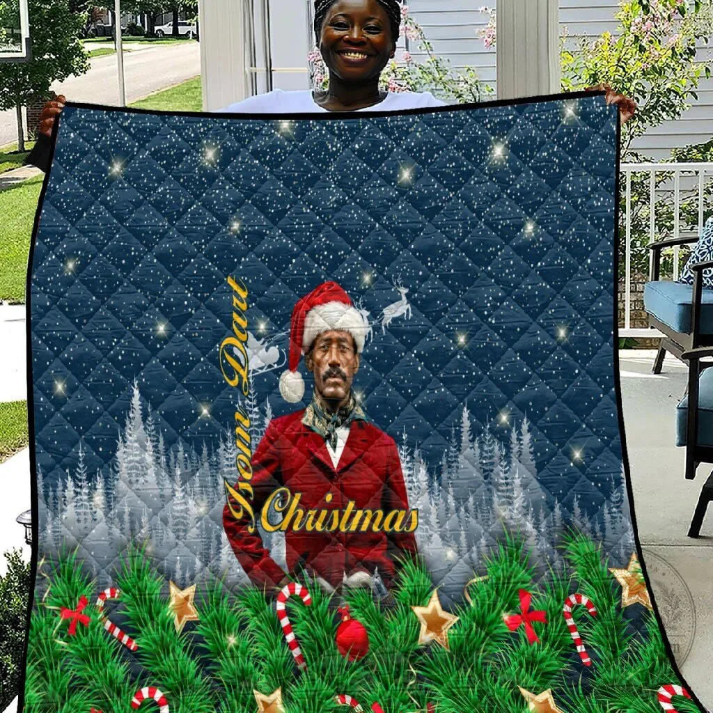 Isom Dart Black Cowboy Santa Christmas Winter Forest Quilted Blanket