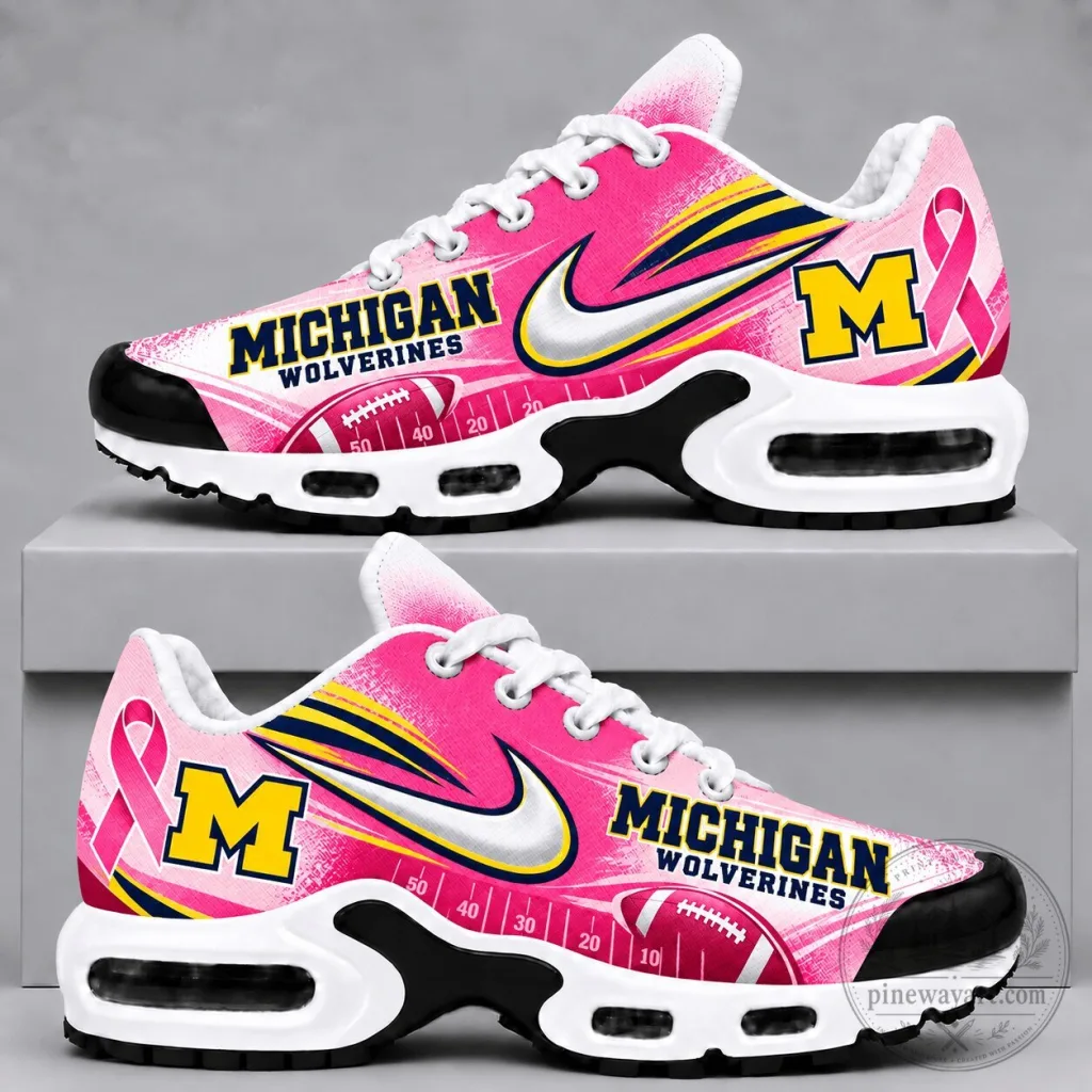 Michigan Wolverines Breast Cancer Awareness Pink Football Sneakers Running Shoes Michigan Wolverines Breast Cancer Awareness Pink Football Sneakers Running Shoes