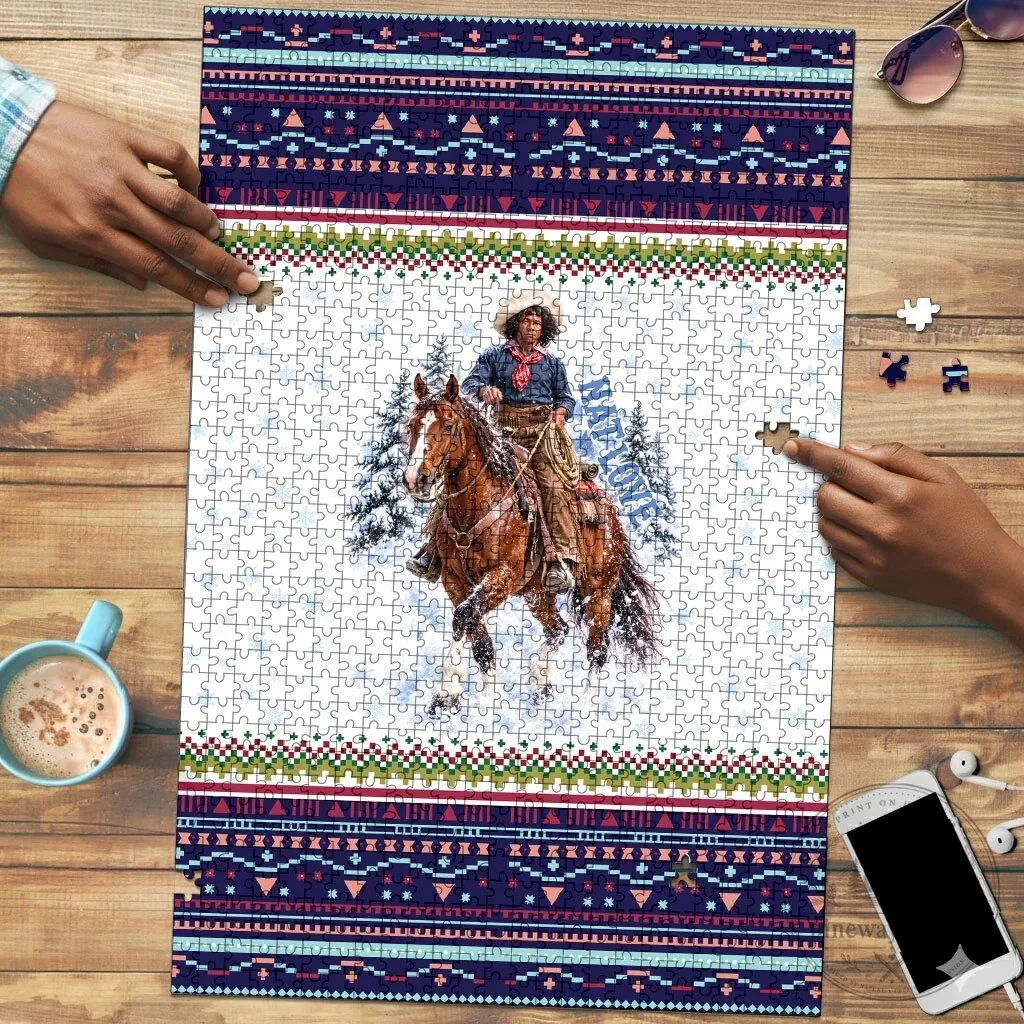 Nat Love African American Cowboy Winter Snow Fair Isle Pattern Jigsaw Puzzle 5 Nat Love African American Cowboy Winter Snow Fair Isle Pattern Jigsaw Puzzle
