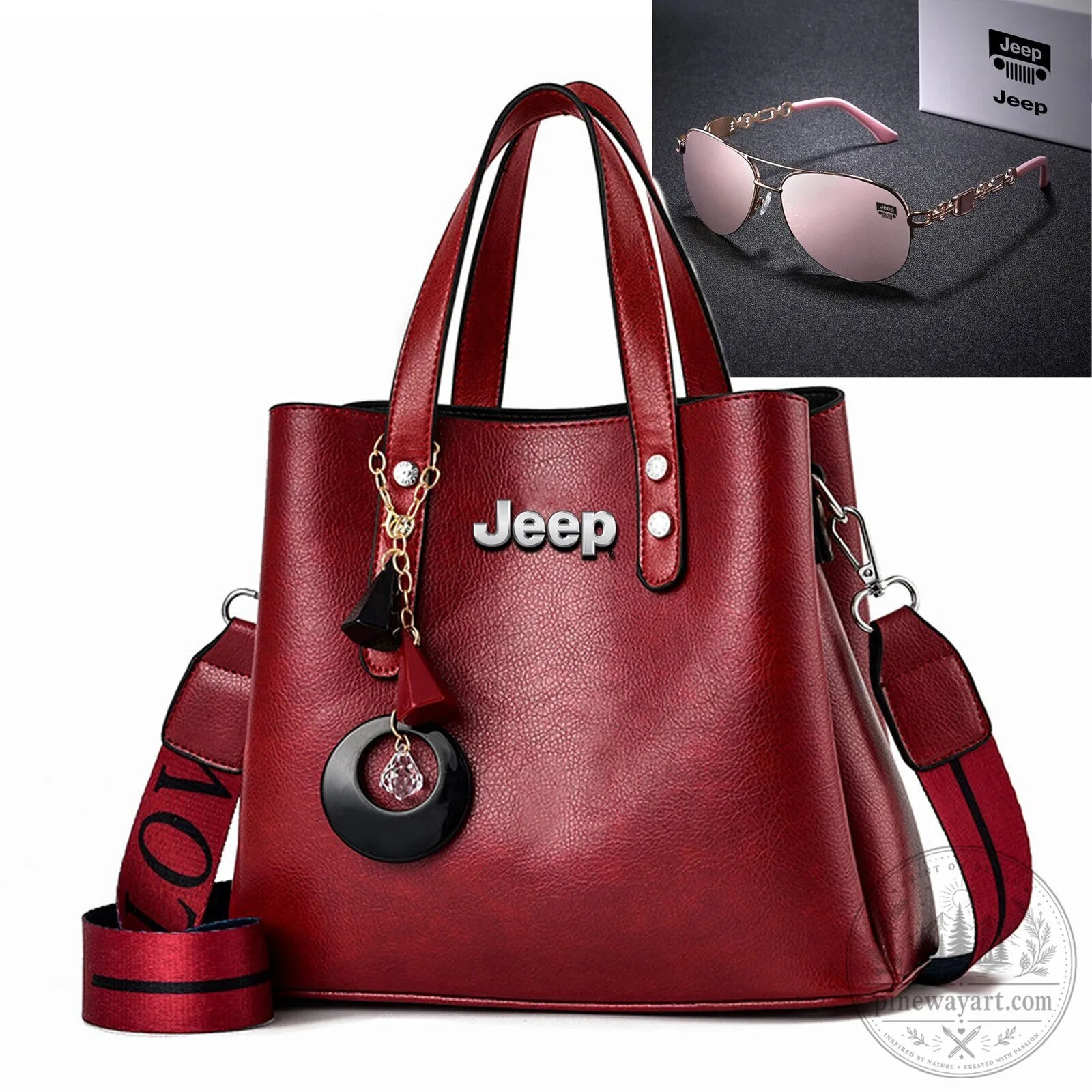 Jeep Vintage Red Leather Women's Handbag with Detachable Shoulder Strap 1 Jeep Vintage Red Leather Women's Handbag with Detachable Shoulder Strap