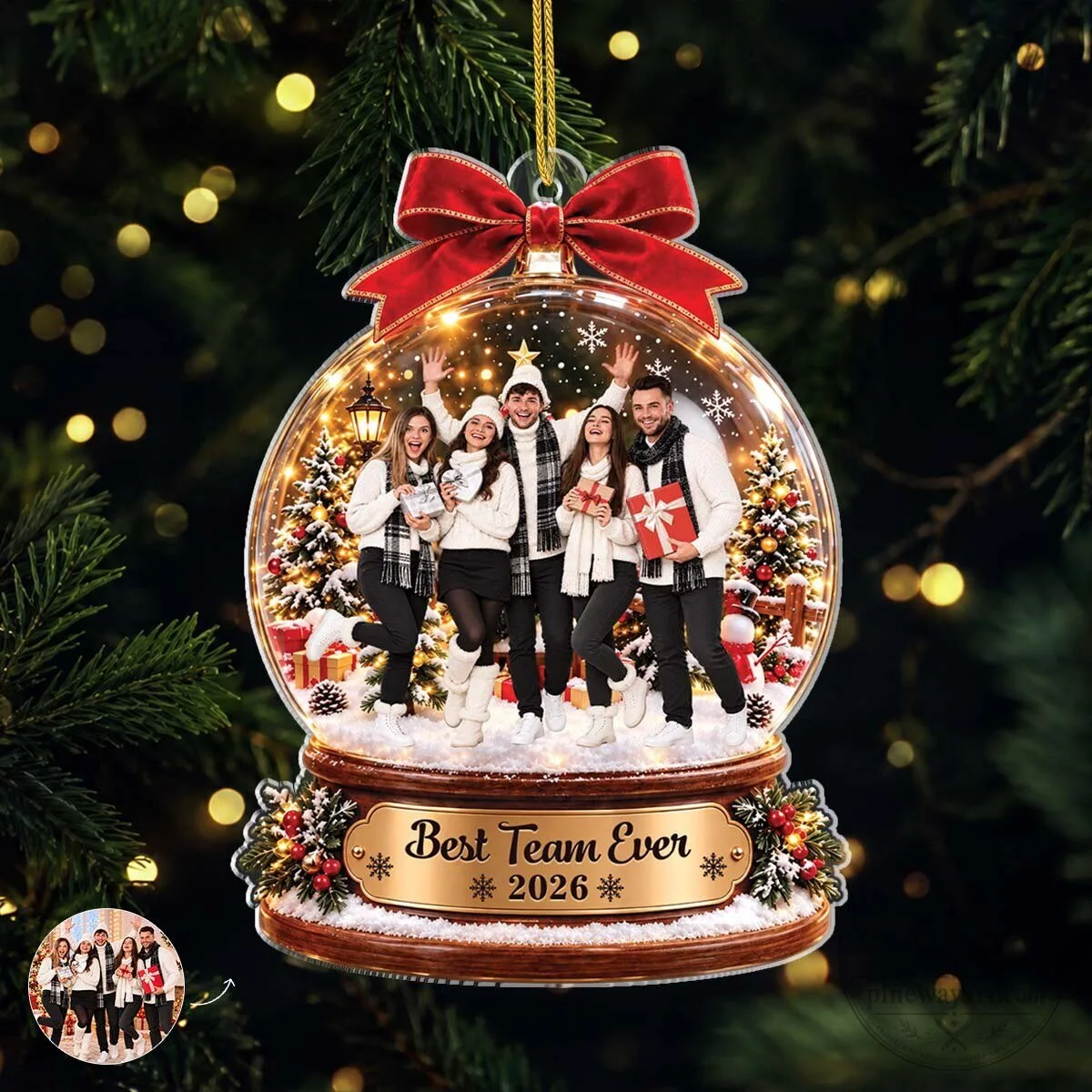Personalized Best Team Ever Snow Globe Photo Christmas Ornament