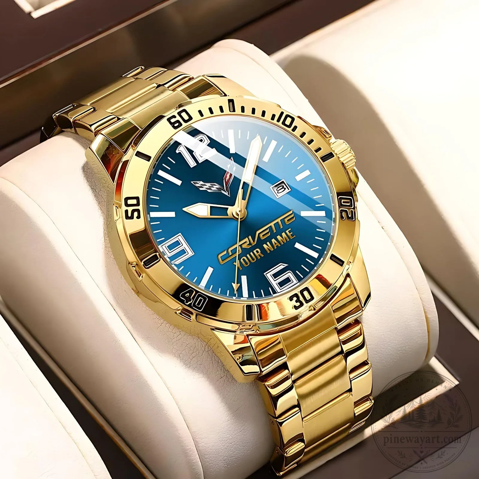 Corvette Gold-Tone Custom Name Elegant Design Watch for Men
