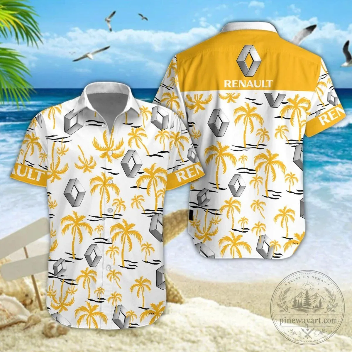 Renault Car Logo Palm Tree Pattern Summer Beach Hawaiian Shirt