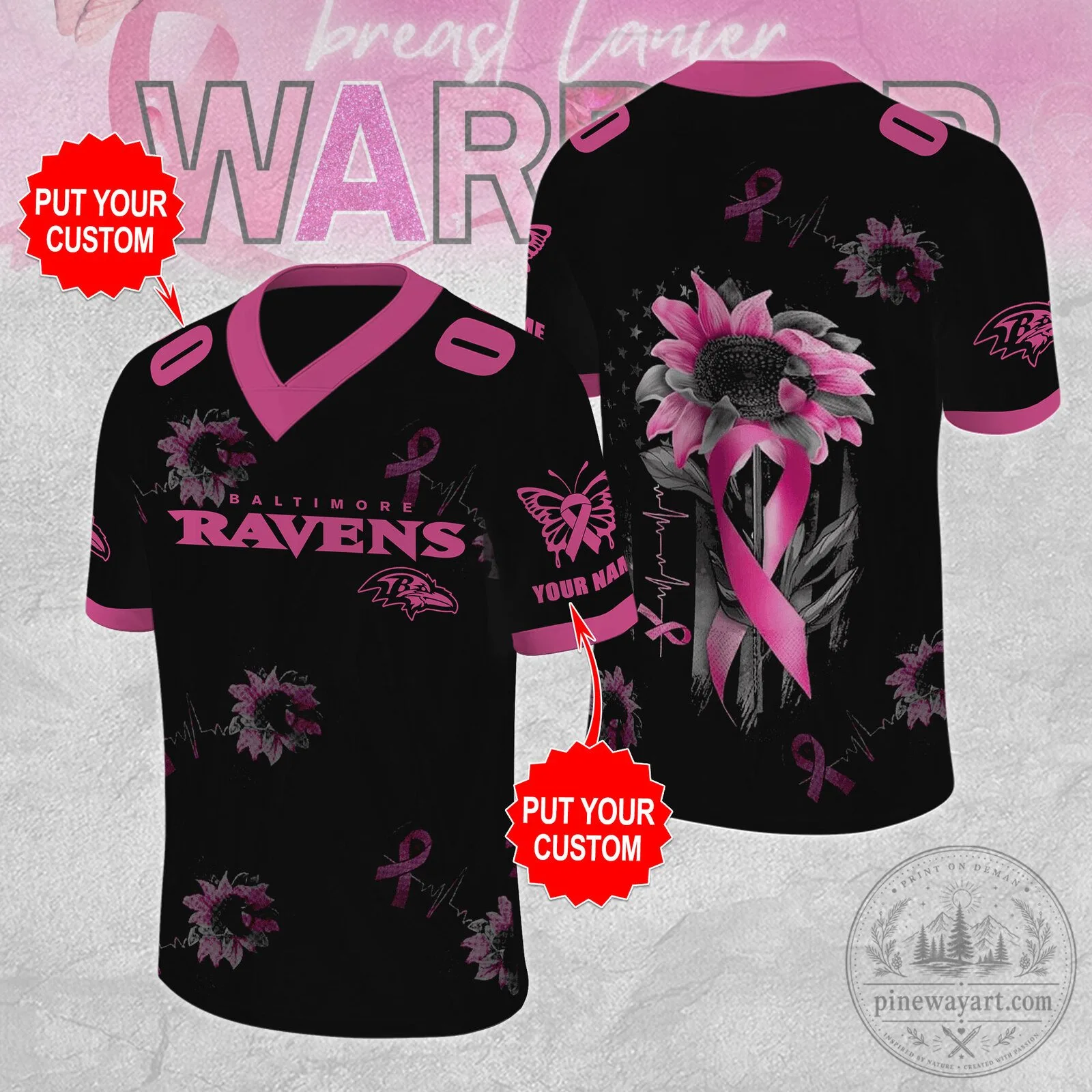 Pink Ribbon Football Jersey for Baltimore Ravens - Breast Cancer Awareness Edition