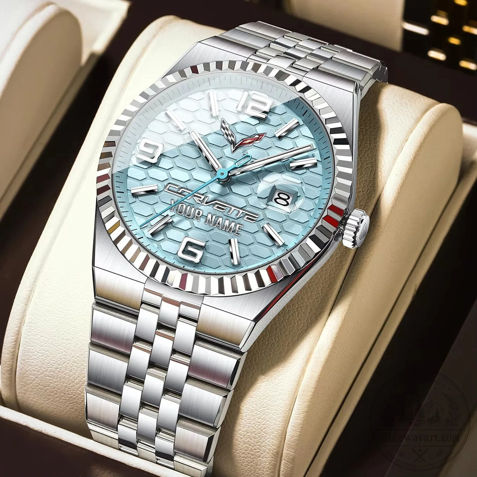 Chevrolet Corvette Custom Name Engraved Stainless Steel Watch
