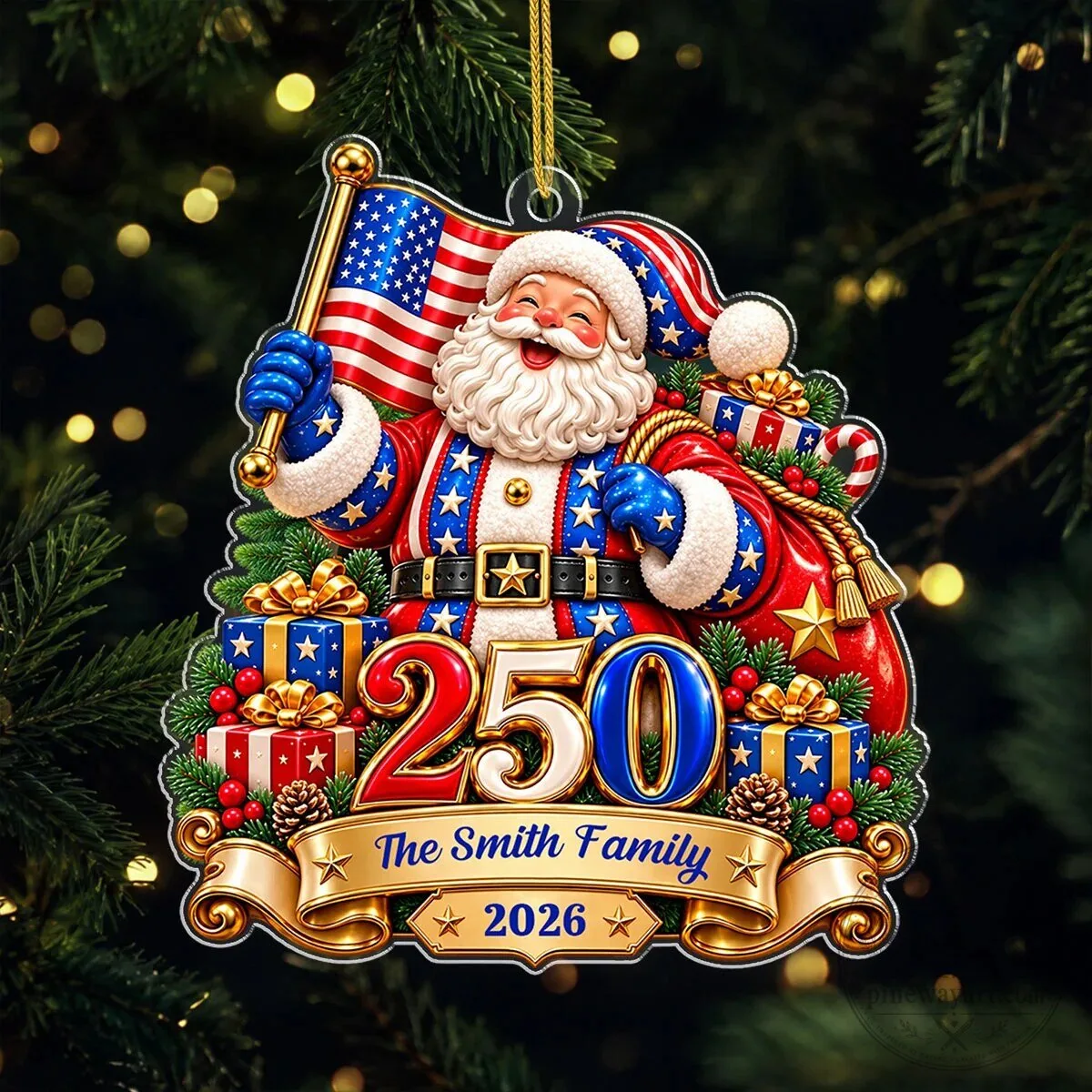 America 250th Anniversary Santa Claus Personalized Christmas Tree Ornament