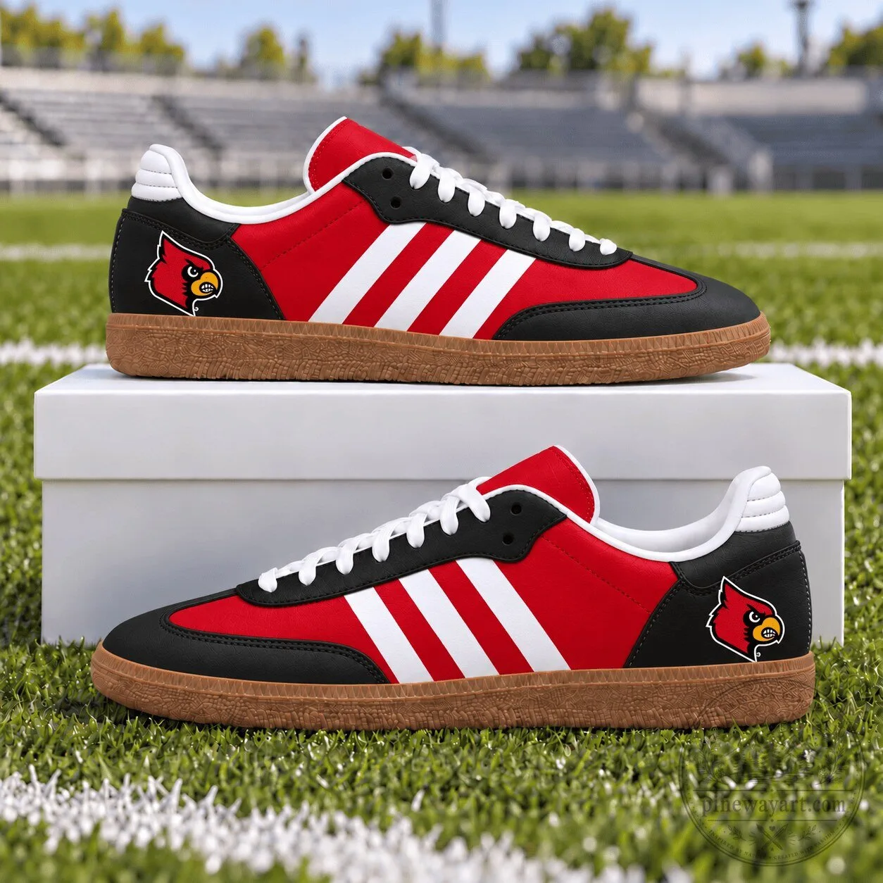 Louisville Cardinals Red and Black Three Stripes Style Sneakers