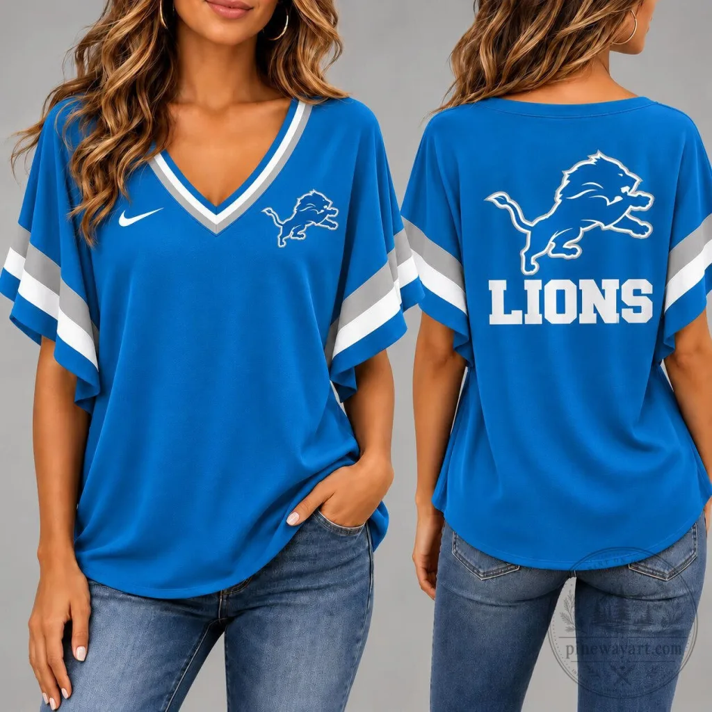 Detroit Lions Women's Fanwear V-Neck Short Sleeve T-Shirt Detroit Lions Women's Fanwear V-Neck Short Sleeve T-Shirt