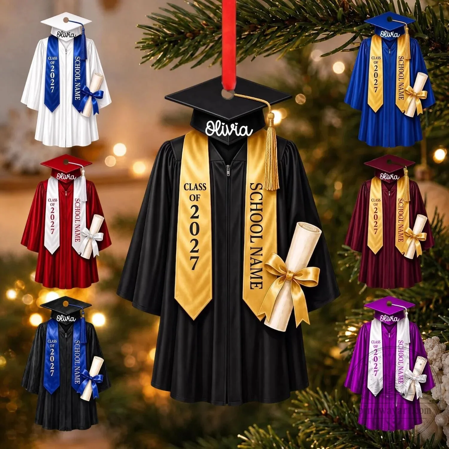 Personalized Graduation Gown Ornament, Graduate Christmas Tree Decor