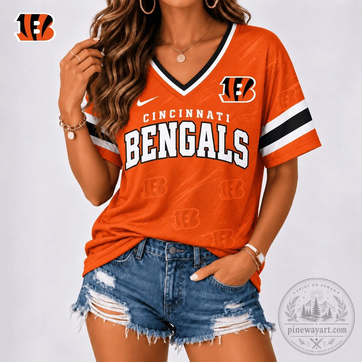 Cincinnati Bengals NFL Team Shirt for Women, Premium V-Neck Football Jersey 1 Cincinnati Bengals NFL Team Shirt for Women, Premium V-Neck Football Jersey
