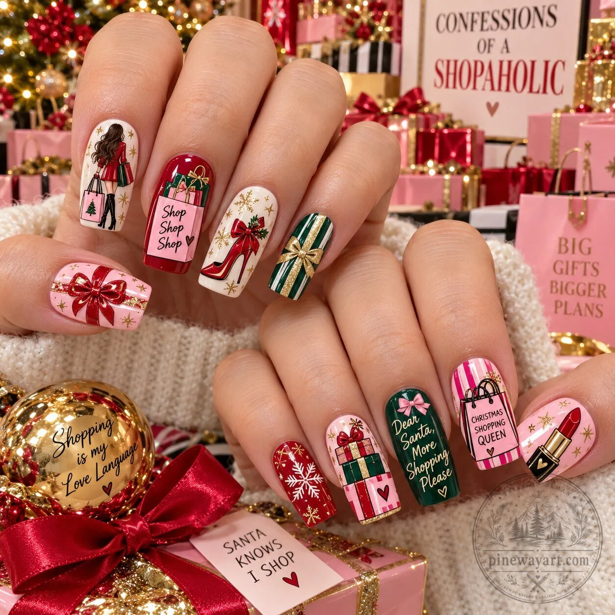 Christmas Shopping Queen Holiday Press-On Nails Set for Women